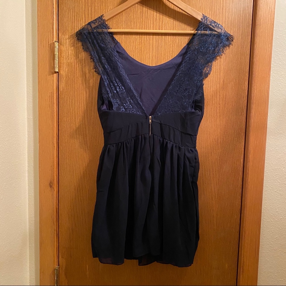 NWT! Navy Blue Lace Deep V Back Mini Dress - Picture 4 of 15